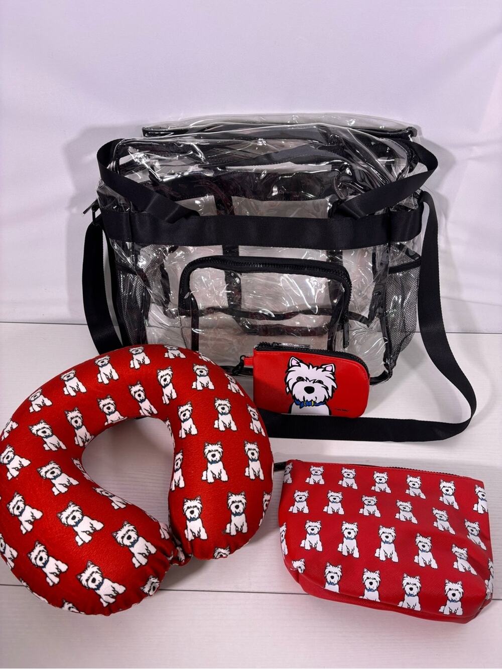 NWT Marc Tetro West Highland Terrier Travel Set Clear Stadium Tote P1